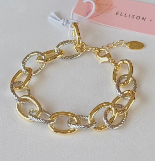 Cabled Texture Two Tone Chain Bracelet