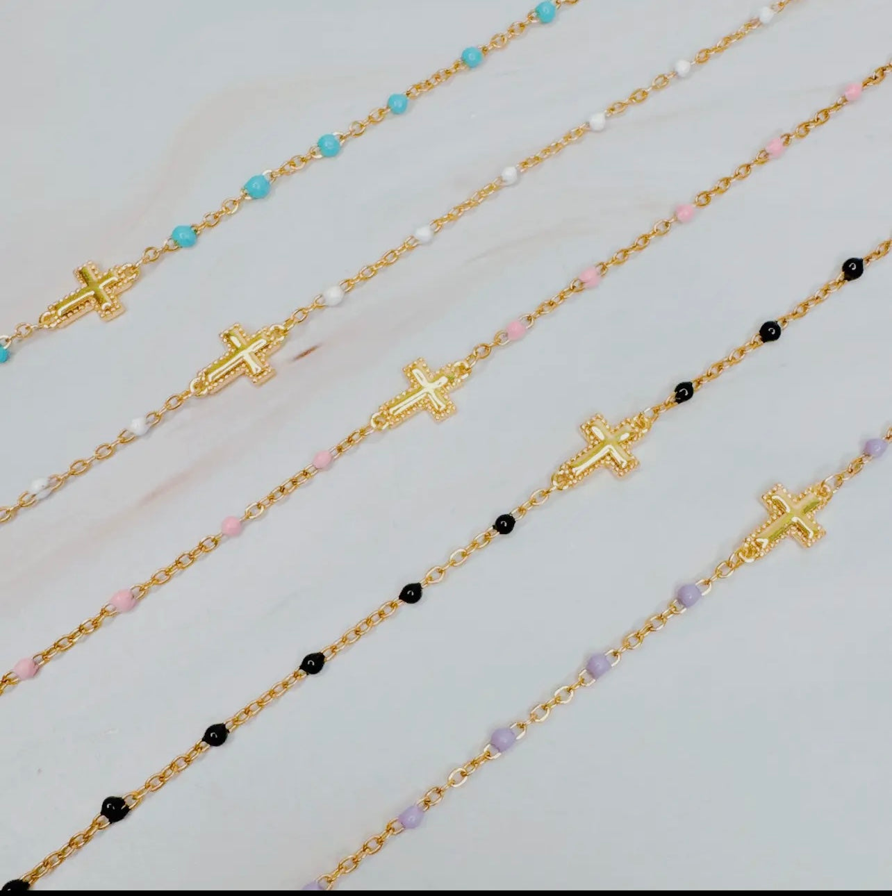 Dainty color dots chain cross bracelet