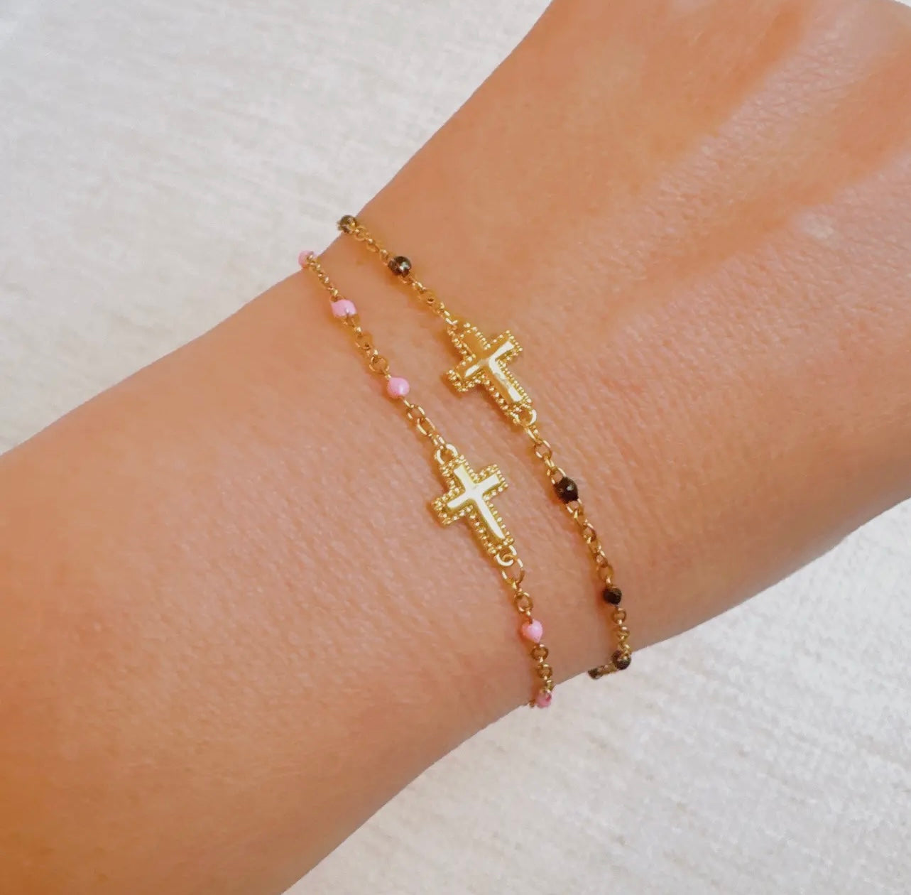 Dainty color dots chain cross bracelet
