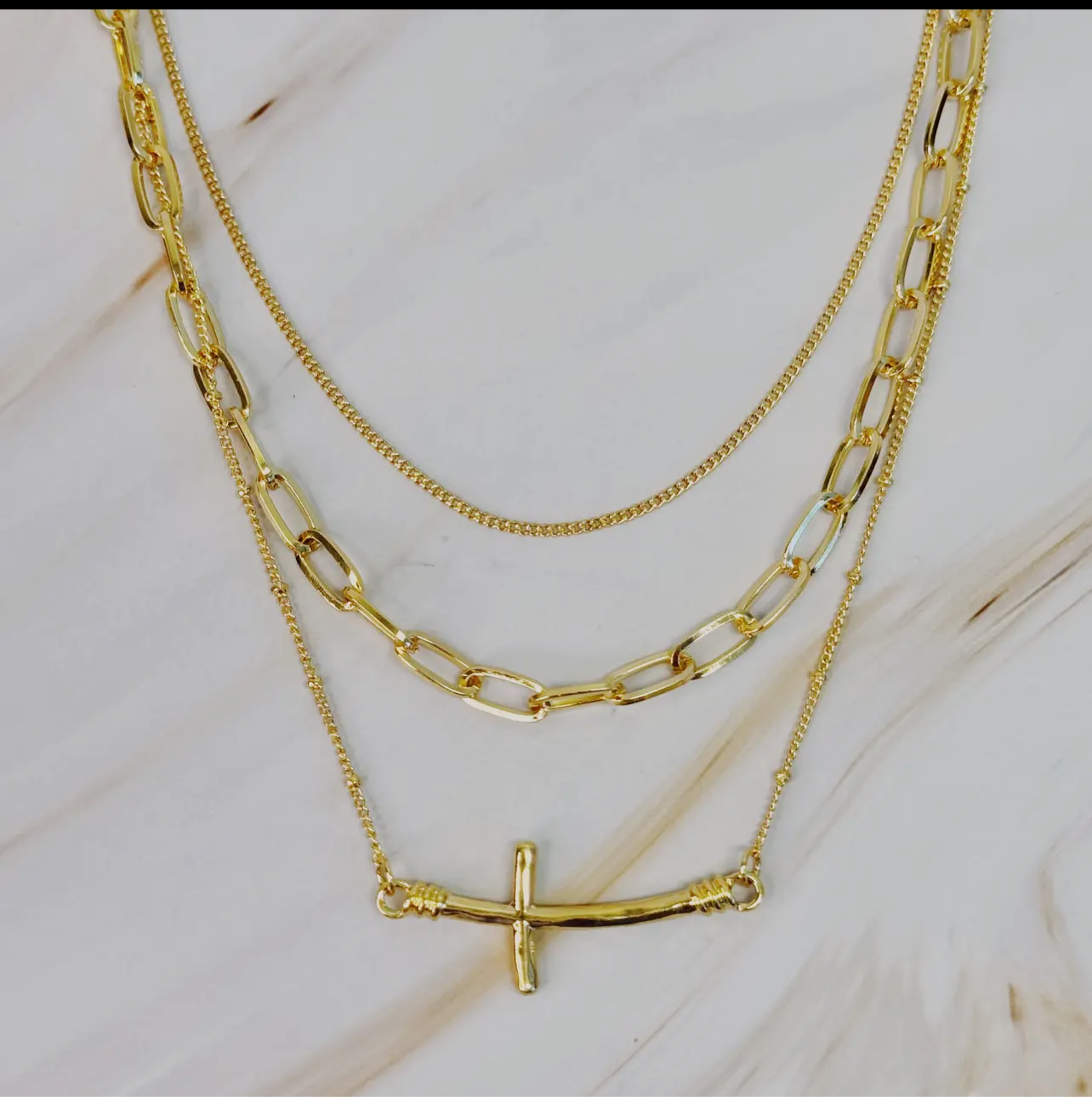 Side Hanging Cross Layered Chain Necklace