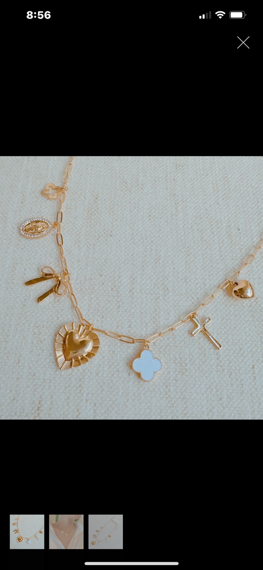 Big heart 7 charm necklace