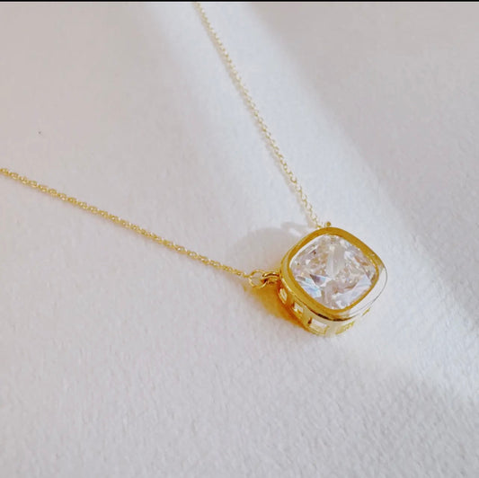 Cushion cut bezel diamond necklace