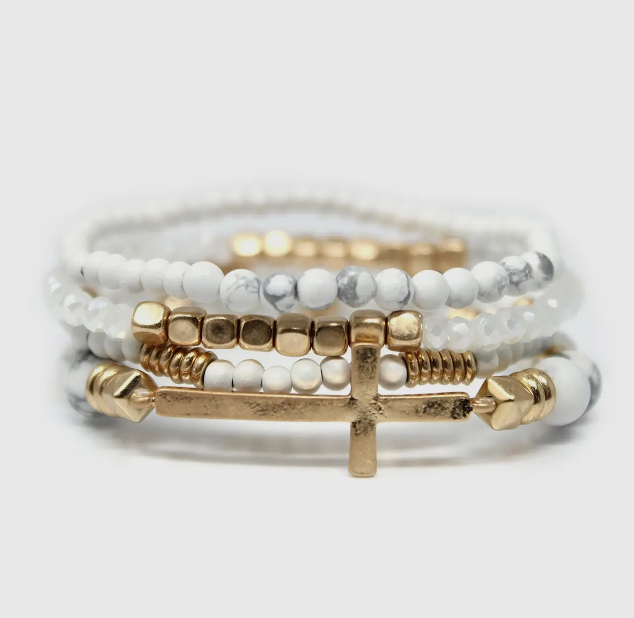 Set of 4,Stone and wooden beads bracelet