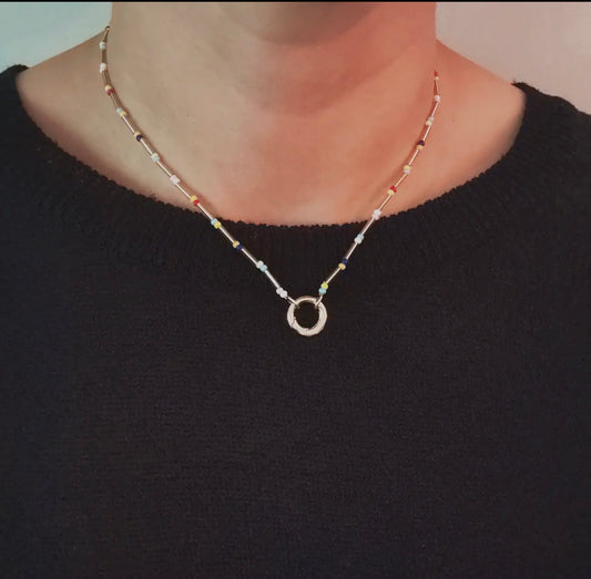 Dainty color bead front lock necklace