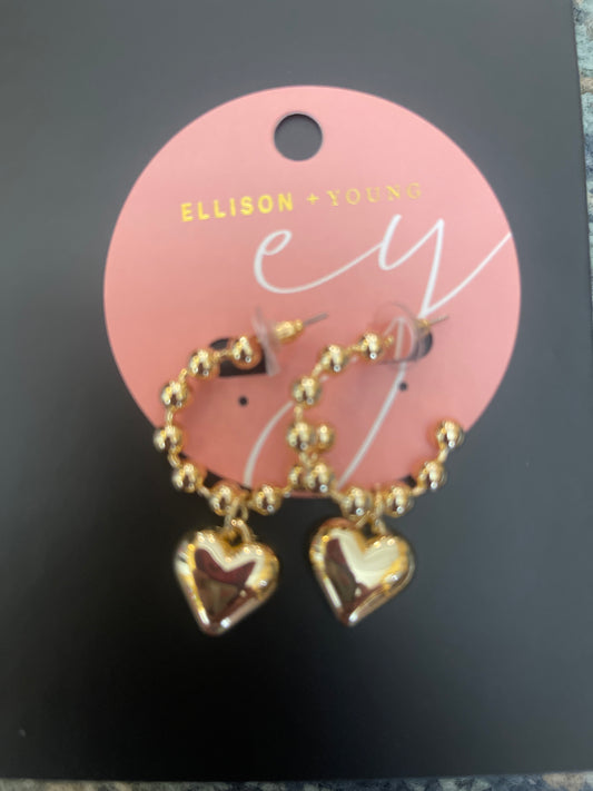 Dangle Heart Ball Hoop Earrings