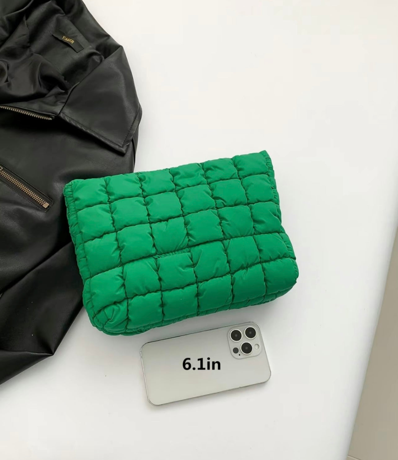 Solid color quilted “puffer” zipper clutch, storage, jewelry case, cosmetic case, etc