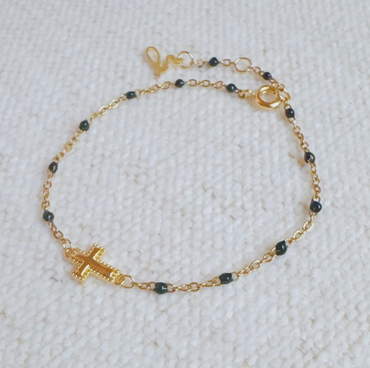 Dainty color dots chain cross bracelet