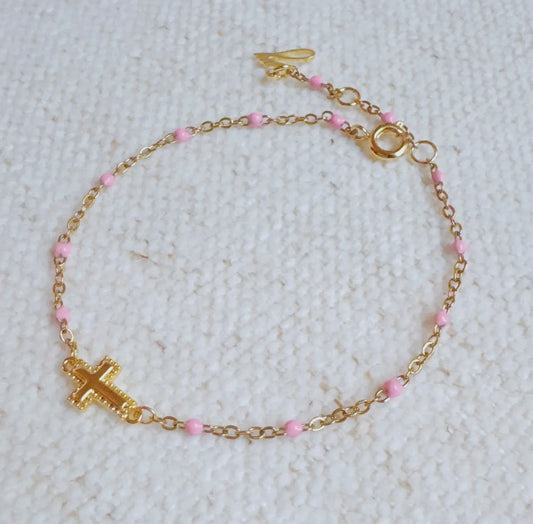 Dainty color dots chain cross bracelet