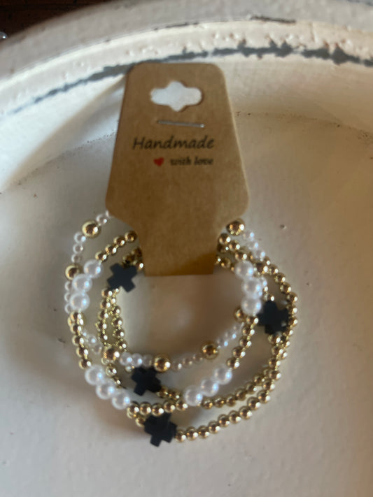 Double stack gold and pearl bracelet