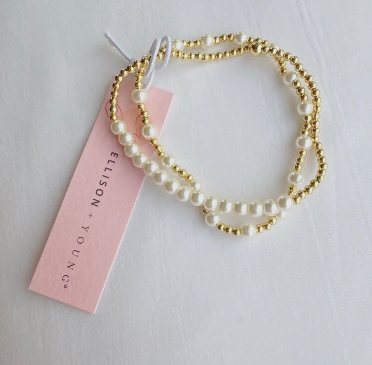 Pearls and gold stretch bracelet set of 2