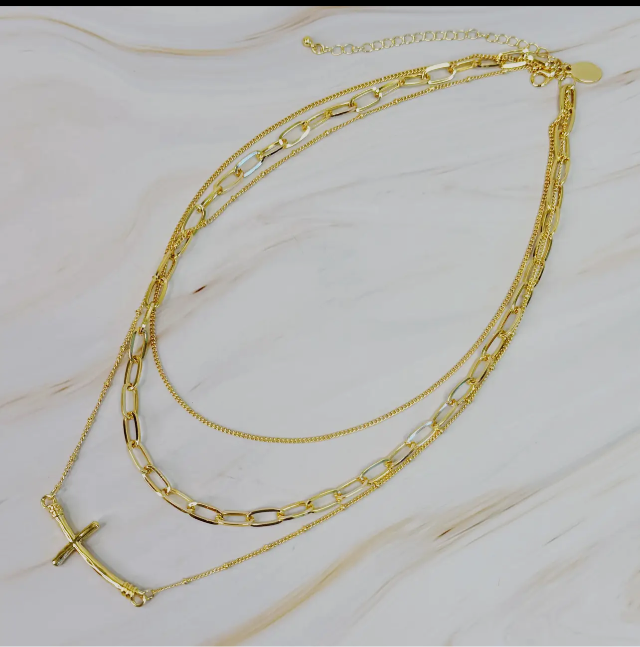 Side Hanging Cross Layered Chain Necklace