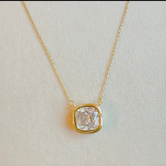 Cushion cut bezel diamond necklace
