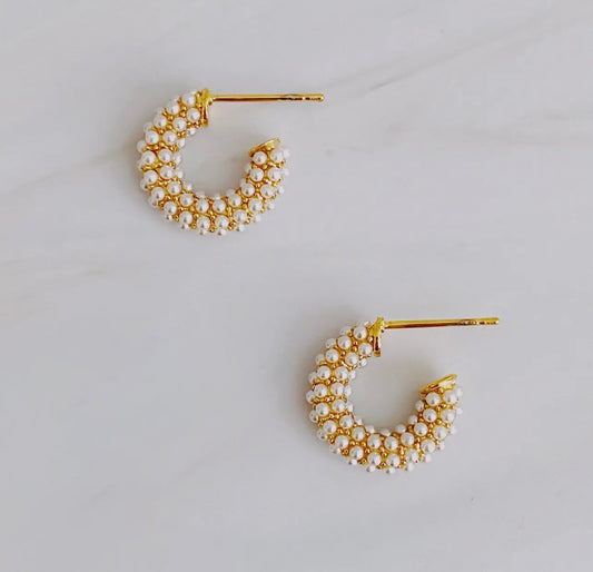 Mini Pearls Mini Hoop Earrings