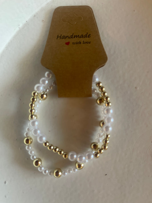 Double stack pearl & gold bracelet