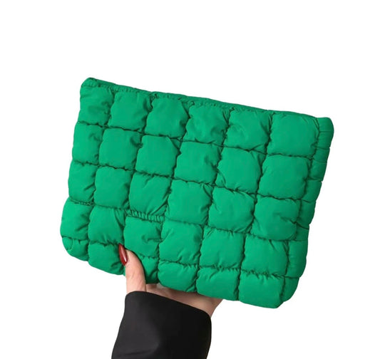 Solid color quilted “puffer” zipper clutch, storage, jewelry case, cosmetic case, etc