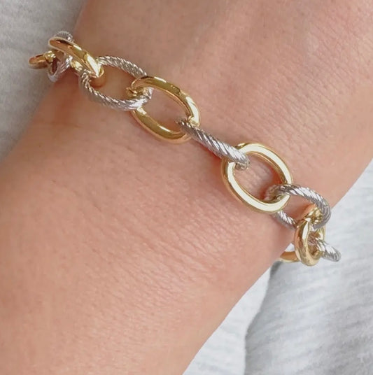 Cabled Texture Two Tone Chain Bracelet