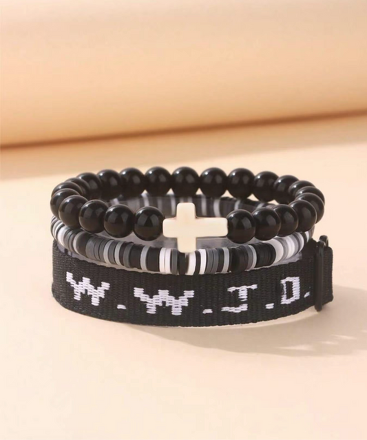 WWJD beaded black stack