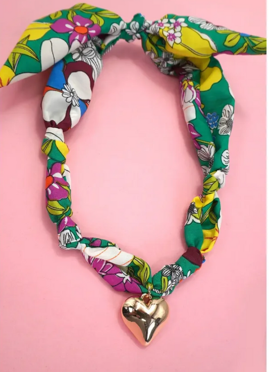 Handmade scarf charm necklace with heart charm