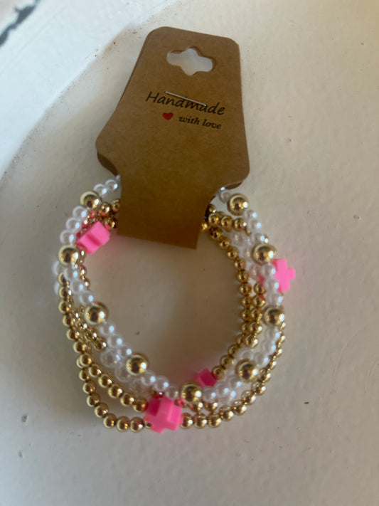 Pink cross multistack bracelet without bow