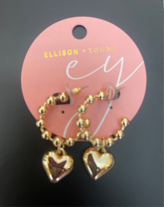 Dangle Heart Ball Hoop Earrings