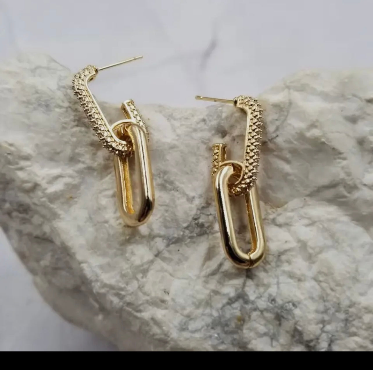 Double geometric link earrings