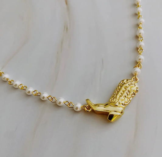 Cowgirl Boot Pearl Chain Necklace
