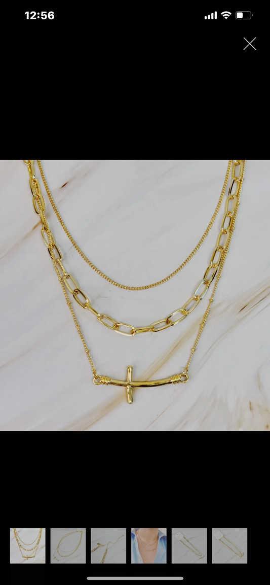 Side Hanging Cross Layered Chain Necklace