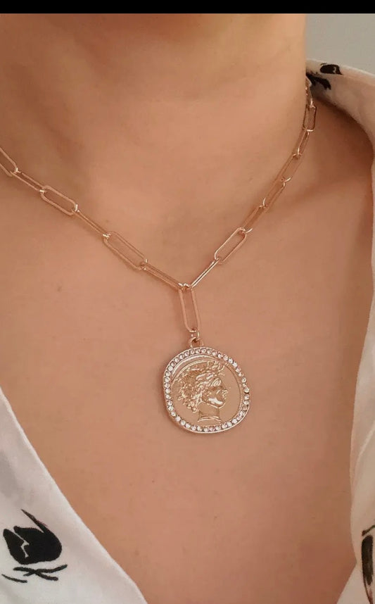 Glam edge coin link chain necklace